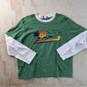 Vintage 90s Ocean City MD Shirt Mens Large Green Dolphins Long Sleeve Tee